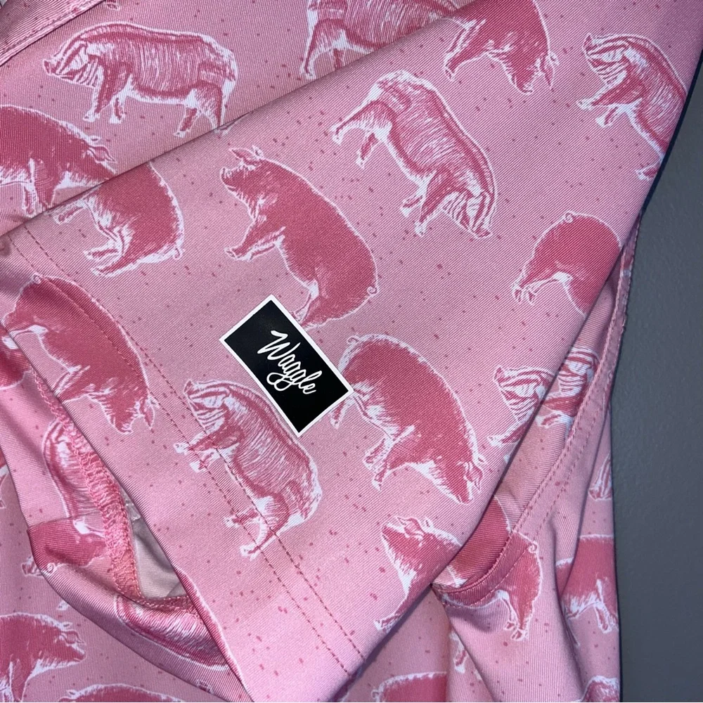 NWOT Waggle Hog Heaven Pink Pig Polo Shirt Size X Large - Picture 5 of 6